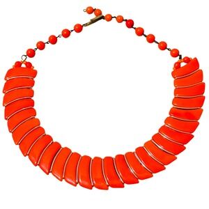 Vtg Flapper Orange Art Glass Collar Necklace Germany‎ Beads Strand Beads 15"